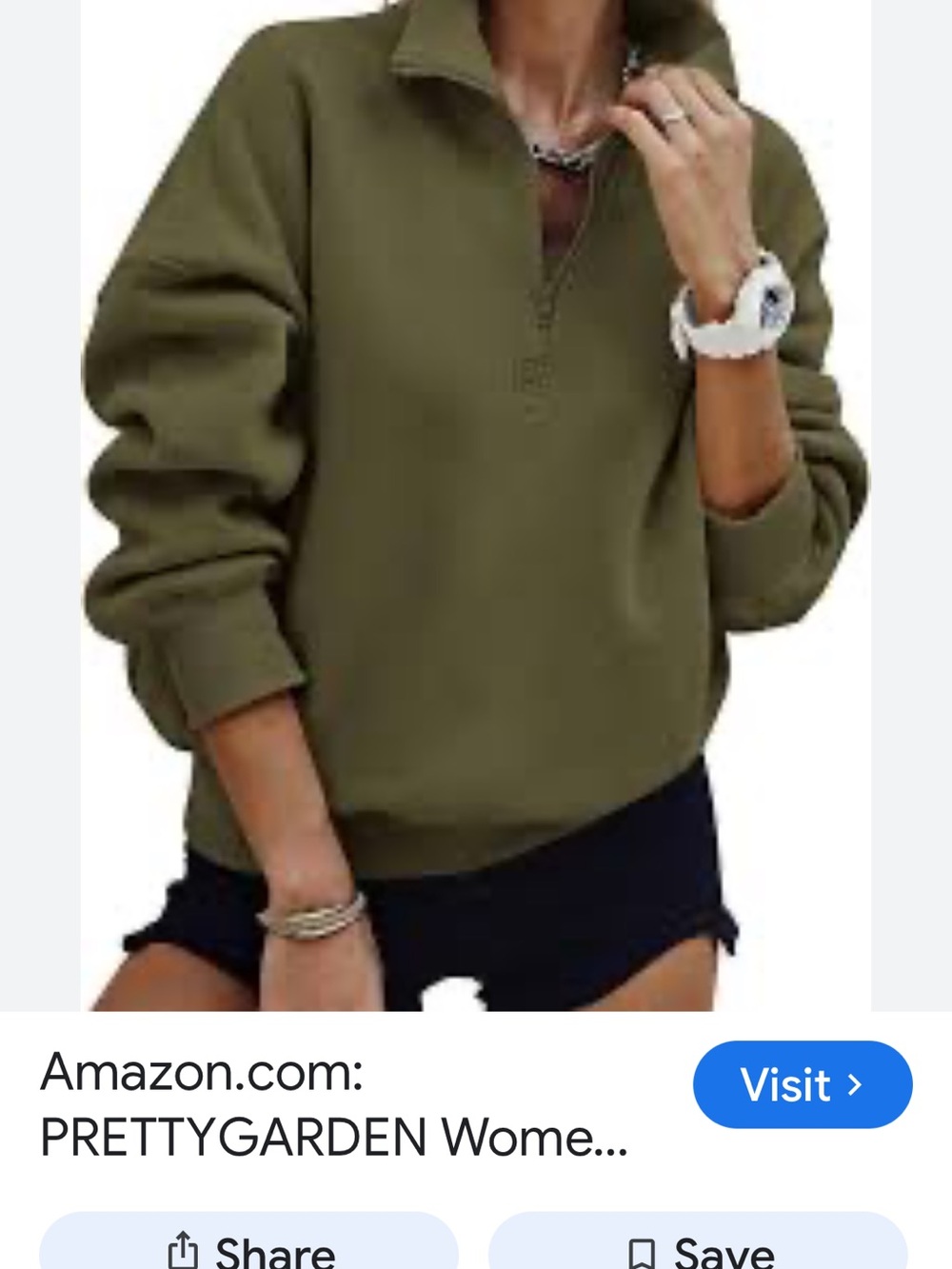 Amazon pretty garden brand Olive Green Quarter-Zip Pullover Top